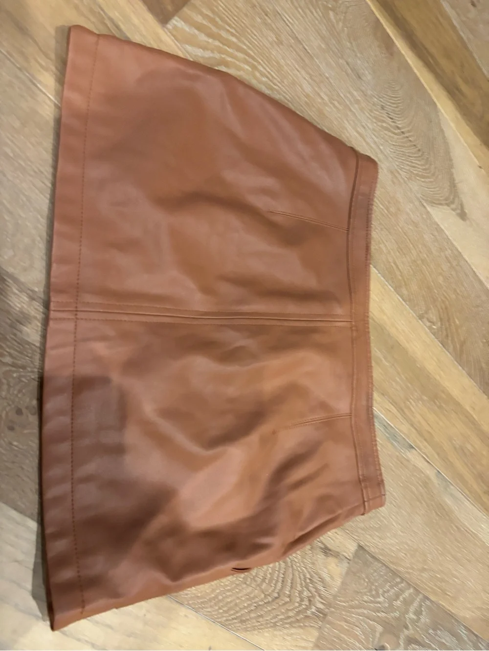 Free People Cognac Faux Leather Mini Skirt with Front Zip